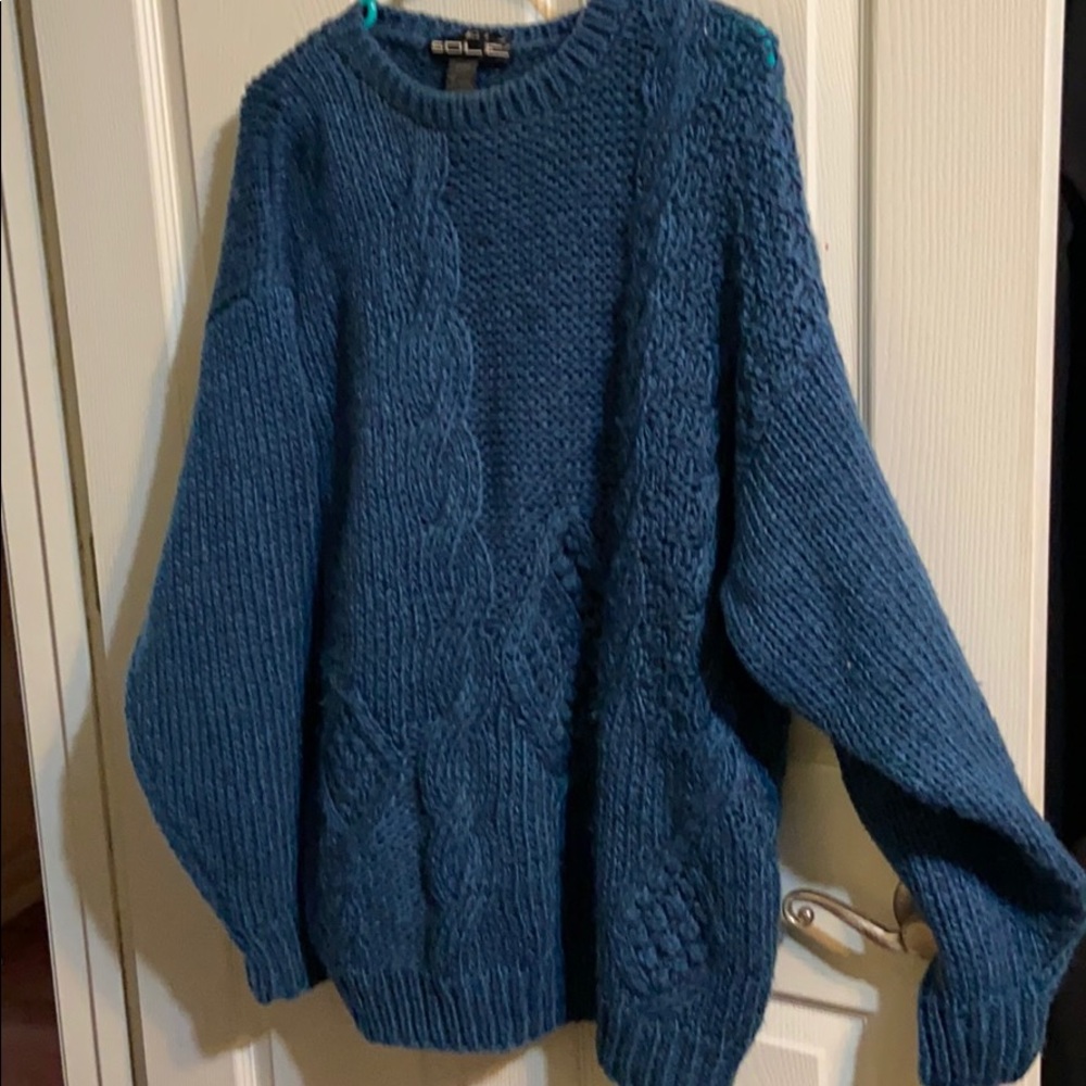 Blue cable knit sweater